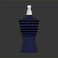 Elegant Blue Perfume Bottle With Black Stripes And Silver Cap Design