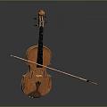 Classic Handmade Wooden Violin With Long Bow On Dark Gray Surface