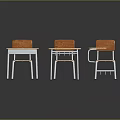 Simple Wooden Desks And Chairs Furniture Featuring Metal Legs And Backrests