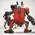 Red Smart Machine Mechanical Design With Cannon Arm Gears Chains And Large Eyes