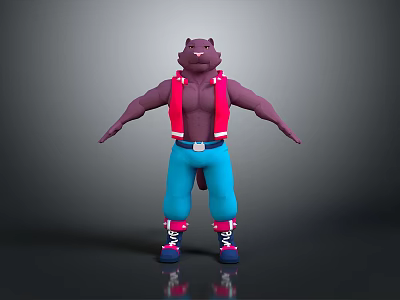 Game Movie Character Purple Body Red Vest Blue Pants White Belt Standing With Arms Outstretched 3d model