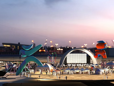 Amusement Park With Colorful Sculptures And Arch Structure 3d model
