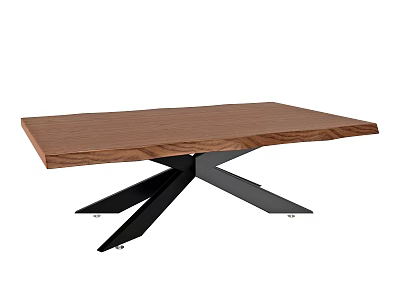 Modern Walnut Wooden Coffee Table With Black Metal Cross Base Design 3d model