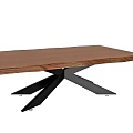 Modern Walnut Wooden Coffee Table With Black Metal Cross Base Design