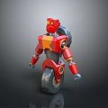 Red Mechanical Robot Character 3D Model With Single Wheel And Orange Accents