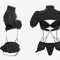 Black Cropped Top And Shorts Two Piece Outfit With Cutout Design And Stitched Details