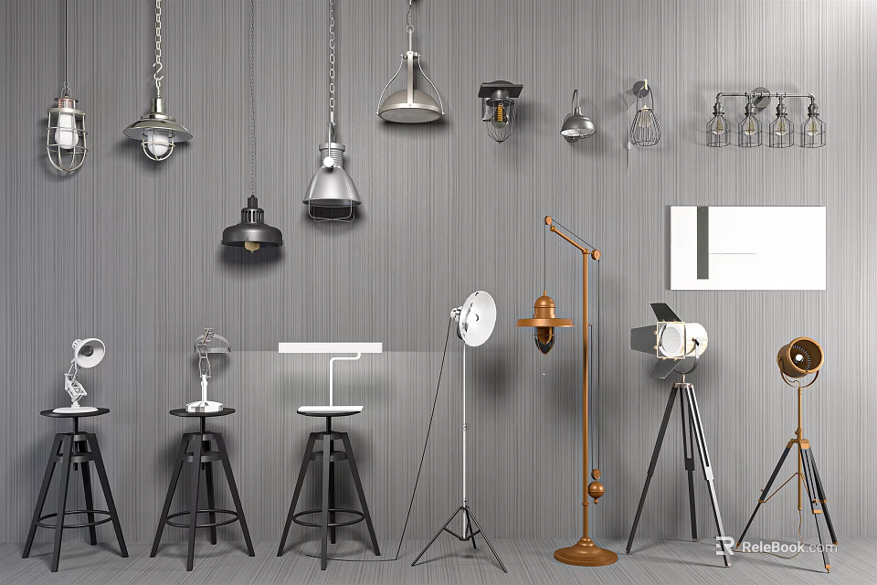 Modern Industrial Lighting Fixture Combination With Pendant Wall Table And Floor Lamps 3d model 