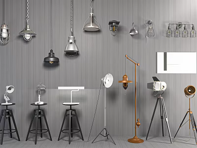 Modern Industrial Lighting Fixture Combination With Pendant Wall Table And Floor Lamps 3d model