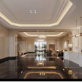 Elegant Hotel Lobby Interior Design With Ornate Ceiling Chandelier And Marble Reception