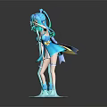 Two Blue Haired Bunny Ears Game Movie Character Figures With Blue Dresses And Flowing Base