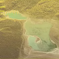 Aerial View Of Stunning Garden Landscape With Colorful Lakes And Diverse Landforms