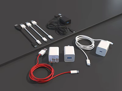 Phone Digital Accessories With Multiple Chargers Cables And USB Adapters 3d model