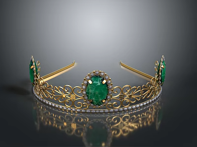 Elegant Golden Crown With Green Gemstone Intricate Patterns Small Diamonds And Classic Design 3d model