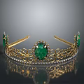 Elegant Golden Crown With Green Gemstone Intricate Patterns Small Diamonds And Classic Design