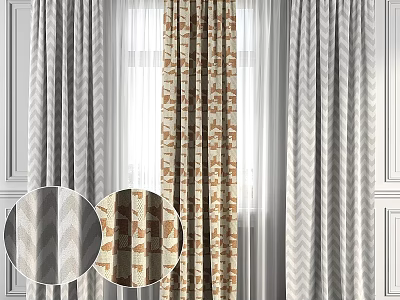 Stylish Window Curtains With Chevron And Patterned Textures For Home Decor 3d model