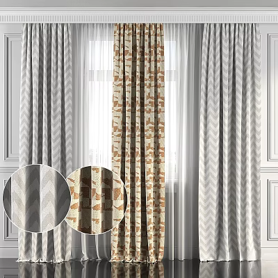 Stylish Window Curtains With Chevron And Patterned Textures For Home Decor 3d model