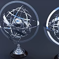 Pair of Metal Globe Decorative Ornament Set With Ring Design And Base