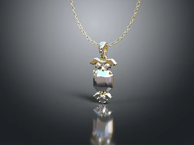Elegant Gold Chain Necklace With Geometric Shaped Pendant Adorned With Sparkling Gemstone For Fashionable Accessory 3d model