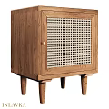 Natural Wooden Cabinet With Rattan Grid Panel And Solid Wood Legs Design