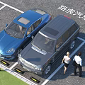 Land Rover Cars Parked In Parking Lot With People Walking Nearby Exterior View