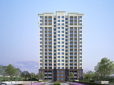 Modern High Rise Residential Building With Large Windows Brown Base And Green Surroundings 3d model