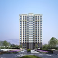 Modern High Rise Residential Building With Large Windows Brown Base And Green Surroundings