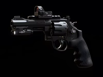 Black Modern Revolver With Red Dot Scope And Textured Non Slip Grip Detailed Body Design 3d model