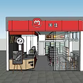 Supermarket Department Store Red Facade And Signboard With Shelves Checkout Counter And Interior Layout