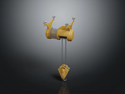 Yellow Mechanical Hoist Equipment with Steel Cable Drum and Lifting Hook 3d model