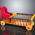 Electric Toy Horse Cart with Red Yellow Wooden Frame and Wheels for Kids Play