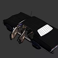 Vintage Black Classic Sedan With Open Doors Illuminated Headlights And Visible Interior