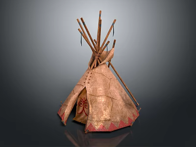 Modern Tepee Interior Design With Traditional Leather And Decorative Wooden Poles 3d model