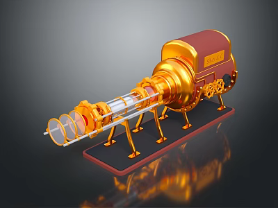 Golden And Red Industrial Mechanical Equipment With Transparent Tubes Support Legs And Base 3d model