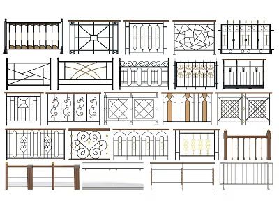 Various Decorative Fence Designs With Ornamental Patterns Metal And Wooden Styles 3d model
