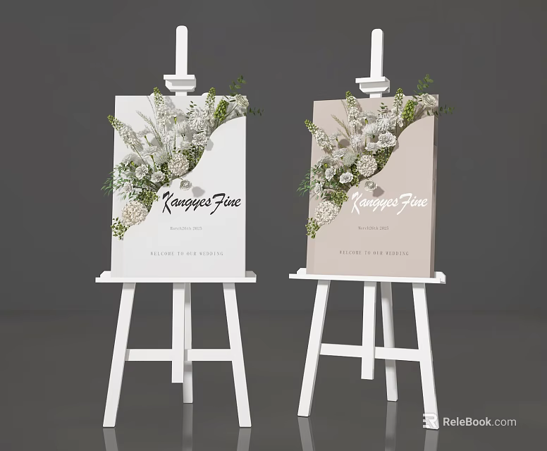 Elegant Decorative Easels With Floral Display Boards And Krappa Fine Branding 3d model 
