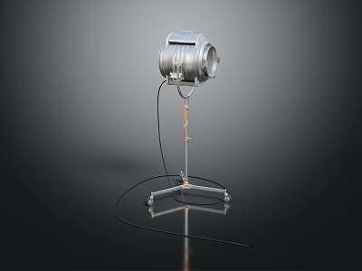 Silver Professional Studio Light With Tripod Stand And Cable On Dark Surface 3d model