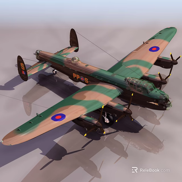 Vintage Fighter Plane With Camouflage Paint Twin Wings Four Propellers And Wing Badges 3d model 
