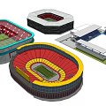 Sports Stadium 3D Models with Different Shapes Seating Areas and Grass Fields