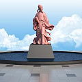 Pink Statue On Pool Platform With Blue Sky And White Clouds 3d model