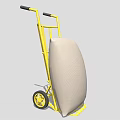 Yellow Hand Truck With Black Handles Carrying Large Beige Package And Wheels