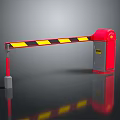Red Security Barrier Gate With Yellow Black Stripes On Reflective Surface 3d model
