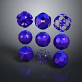 Shiny Purple Geometric Spheres With Polyhedron Shapes And Hollow Designs On Dark Background