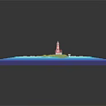 Blue 3D Model Island Scene With Lighthouse And Surrounding Waves