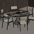 Round Marble Dining Table Set With Six Light Colored Chairs And Metal Frame 3d model