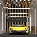 KASHMOOLA Yellow Sports Car Display In Modern Interior With Wooden Structure