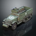 Military Green Functional Vehicle With Tracks Wheels Machine Gun And Star Insignia