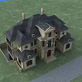 Two Story European Style Detached Villa With Beige Exterior Large Windows And Balcony