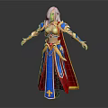 White Haired Female Fantasy Character In Blue Red Robe With Golden Trim And Yellow Patterns