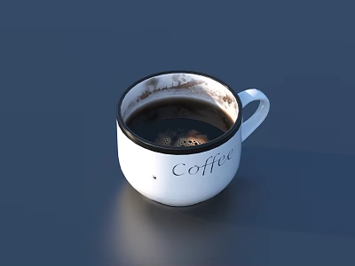 White Coffee Cup With Coffee Text Filled With Coffee And Stains On Rim 3d model