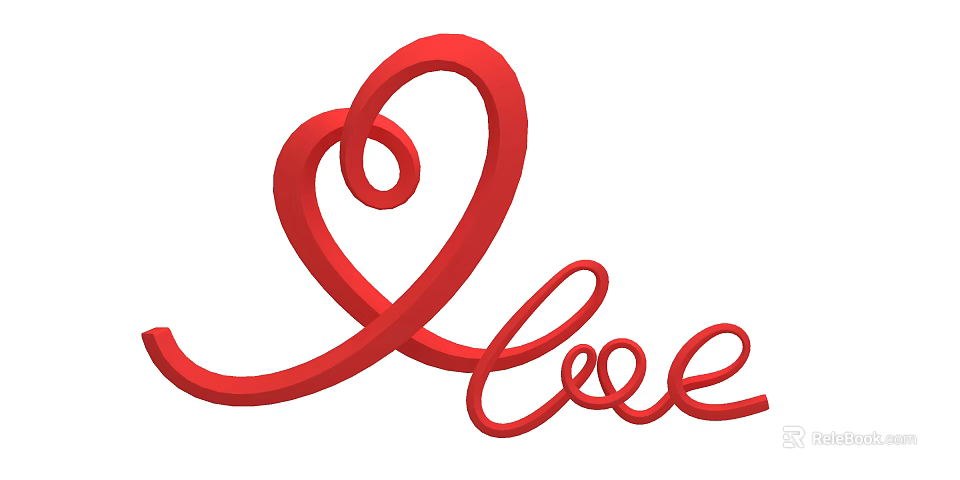 Modern Artistic Red Heart Shape Design With Love Text Decoration Elements 3d model 
